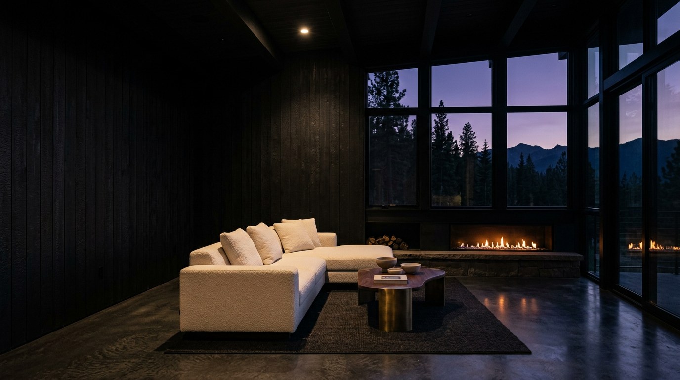 Designed mountain living room with view